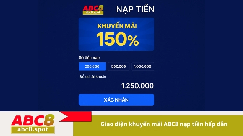 Giao diện khuyến mãi ABC8 nạp tiền hấp dẫn